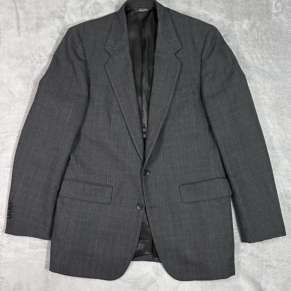 John Alexander Men's Wool Blend‎ Blazer 42R Dark Gray Plaid Sport Coat
